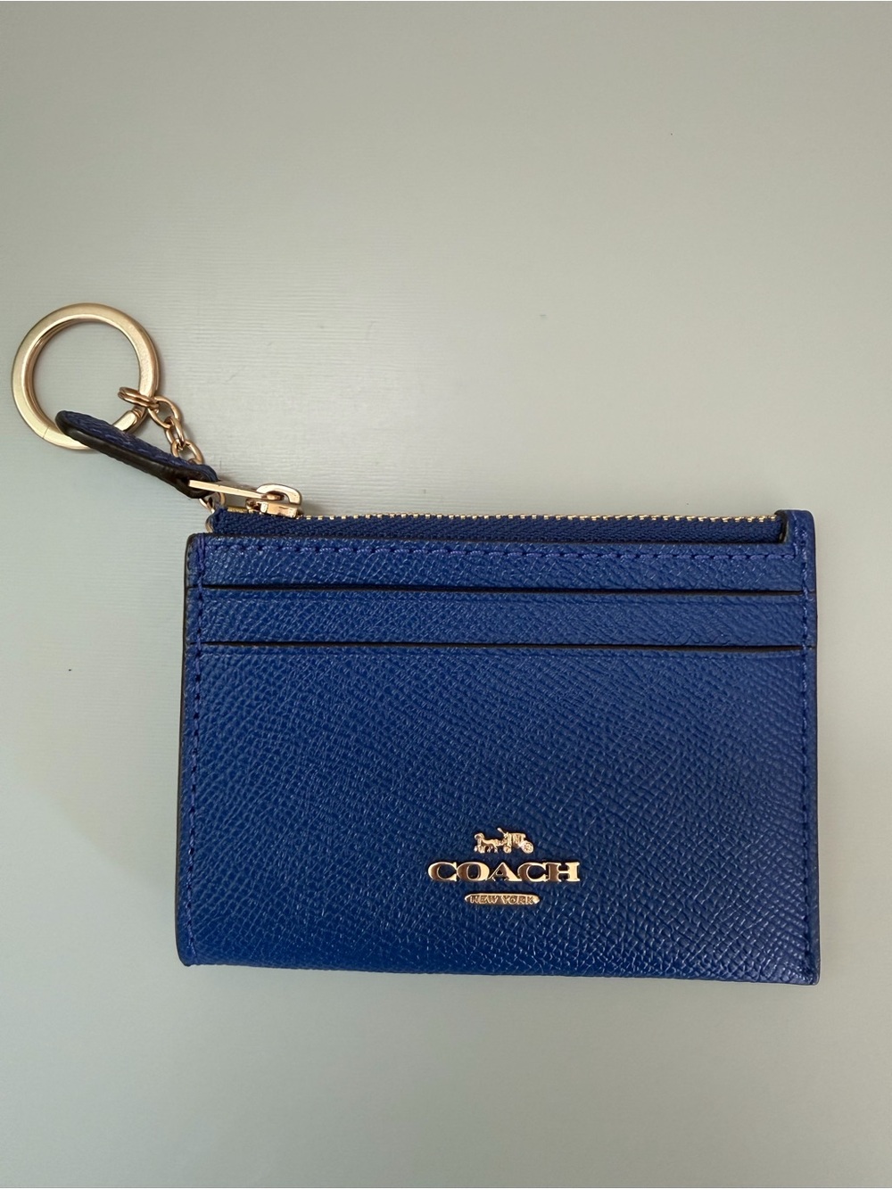 Coach Blue Saffiano Leather Card Case with Key Ring
